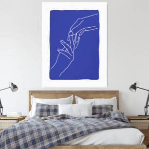Minimal Line Art Hands Abstract Modern Blue Poster Canvas Print