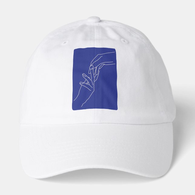 Minimal Line Art Hands Abstract Modern Blue Poster Hat (Front)