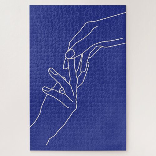 Minimal Line Art Hands Abstract Modern Blue Poster Jigsaw Puzzle
