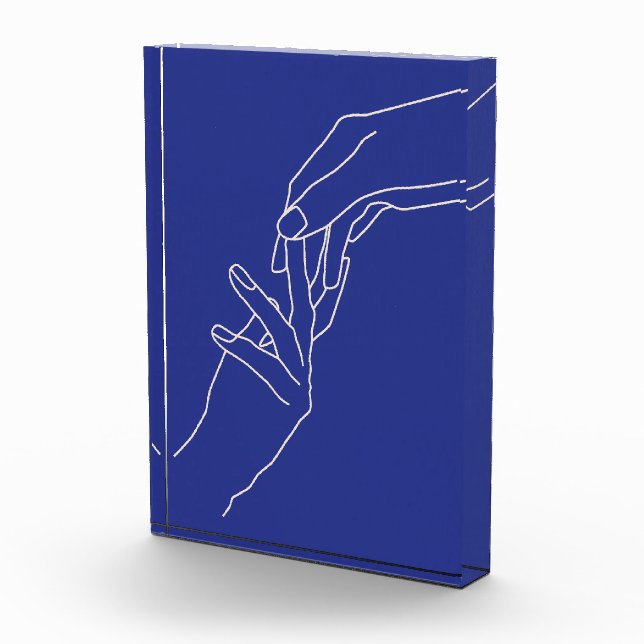 Minimal Line Art Hands Abstract Modern Blue Poster Photo Block (Right)