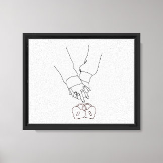 Minimal Line Art Love Hands – Romantic Couple Wall Canvas Print