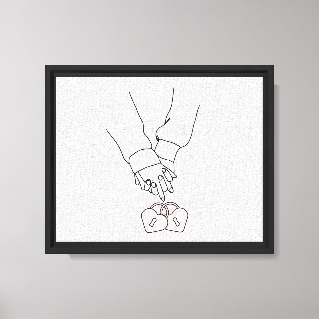 Minimal Line Art Love Hands – Romantic Couple Wall Canvas Print (Front)