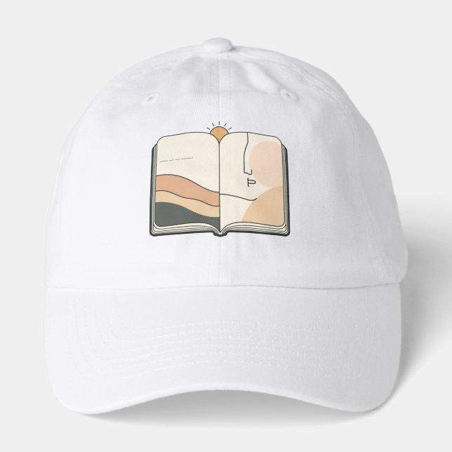 Minimal Line Art Notebook & Sun – Modern Abstract  Hat (Front)