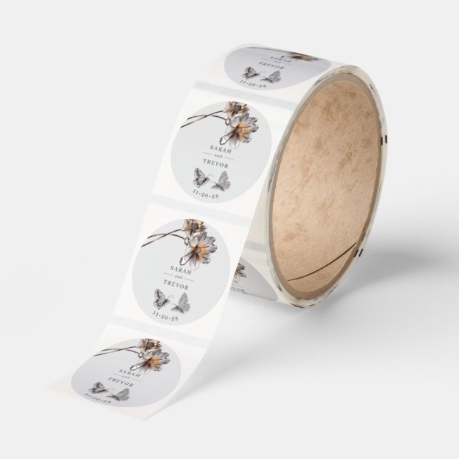 Minimal Line Art Terracotta Poppies Classic Round Sticker (Roll)