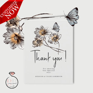 Minimal Line Art Terracotta Poppies Letterpress Thank You Card