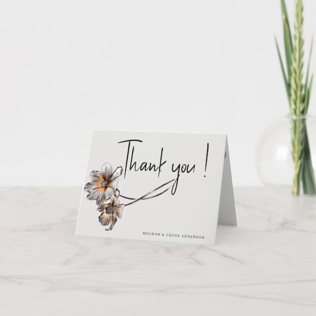 Minimal Line Art Terracotta Poppies Thank You Card (Front)