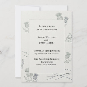 Minimal Line Art Thistle Celtic Scottish Wedding Invitation