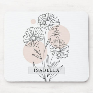 Minimal Line Art Wildflower Floral Mouse Pad