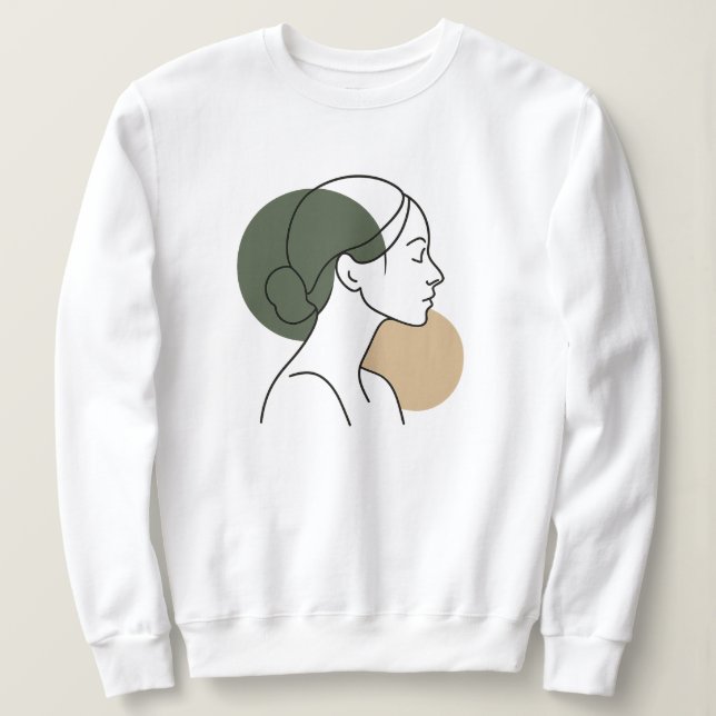 Minimal Line Art Woman Sweatshirt – Earth Tones (Design Front)
