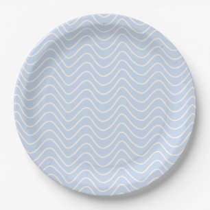 Minimal Line Chevron Pattern Coastal Light Blue Paper Plates