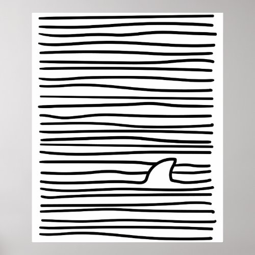 Minimal Line Drawing Simple Unique Shark Fin Gift Poster