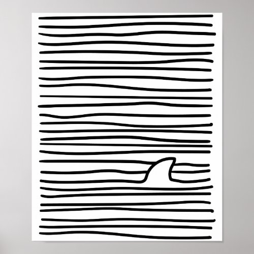 Minimal Line Drawing Simple Unique Shark Fin Gift Poster