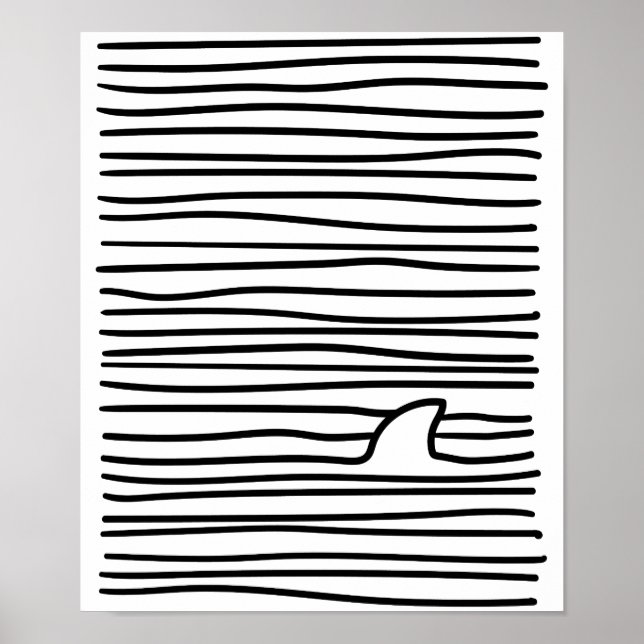 Minimal Line Drawing Simple Unique Shark Fin Gift Poster (Front)