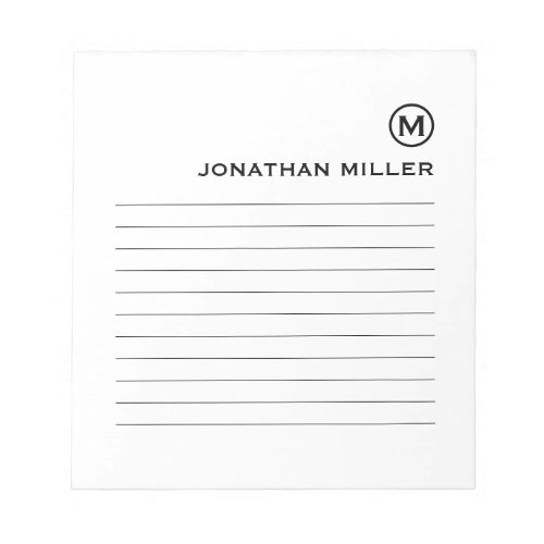 Minimal Lined Black White Monogram Notepad