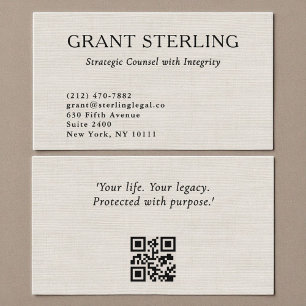 Minimal Linen Attorney at Law QR Code  Business Card