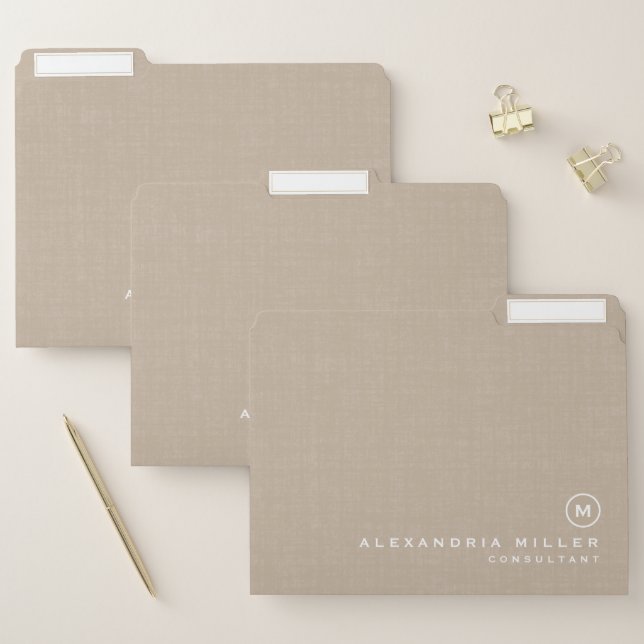Minimal Linen Beige Monogram File Folder (Set)