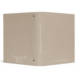 Minimal Linen Family Recipe Christmas Message 3 Ring Binder