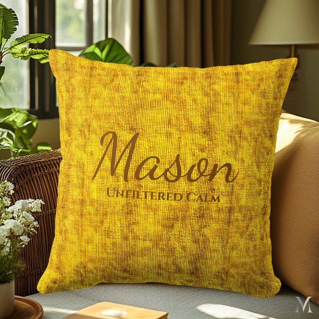 Minimal Linen Texture in Warm Mustard Yellow Throw Pillow (Creator Uploaded)