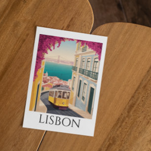 Minimal Lisbon Portugal Vintage Travel Art Postcard