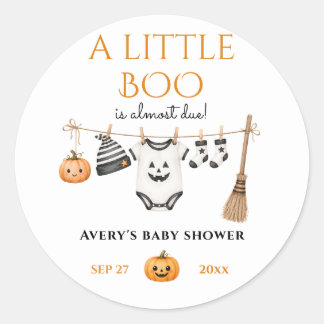 Minimal Little Boo Halloween Baby Shower Classic Round Sticker