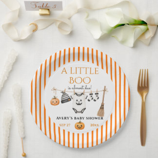 Minimal Little Boo Halloween Baby Shower Paper Plates