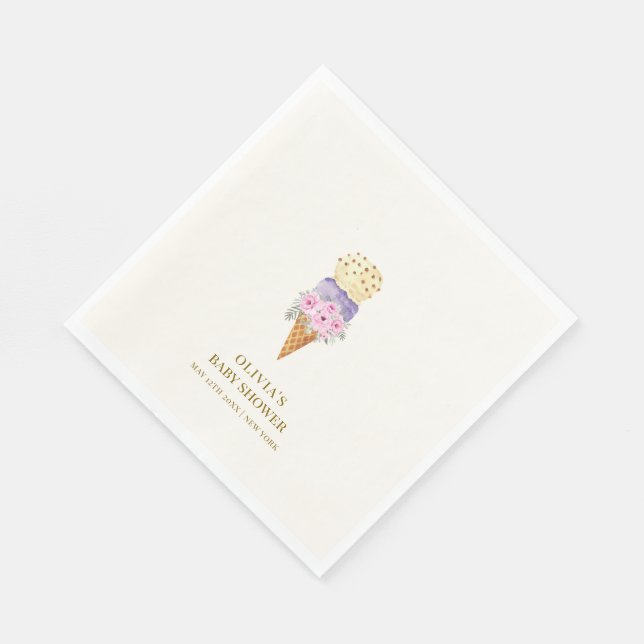 Minimal Little Flower Scoop Ice Cream Baby Shower Napkins (Corner)