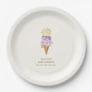 Minimal Little Flower Scoop Ice Cream Baby Shower Paper Plates