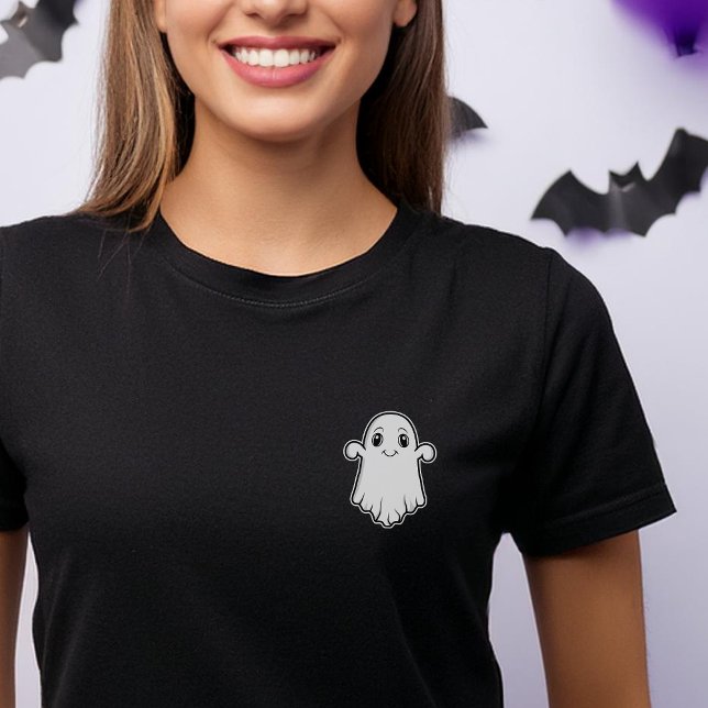 Minimal Little Ghost Spirit Illustration Halloween T-Shirt (Please note: This image is a digital mockup.)