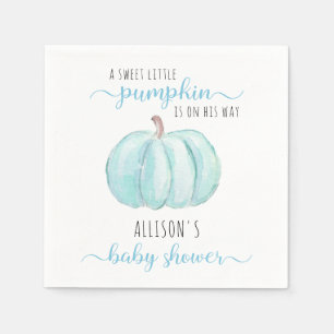 Minimal Little Pumpkin Blue Watercolor Baby Shower Napkins
