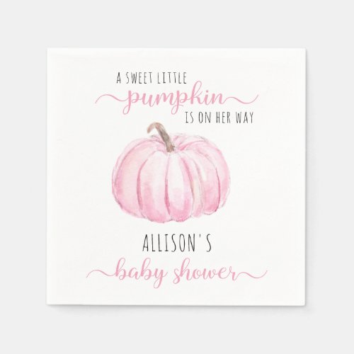 Minimal Little Pumpkin Pink Watercolor Baby Shower Napkins