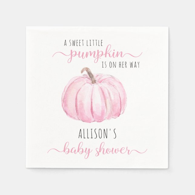 Minimal Little Pumpkin Pink Watercolor Baby Shower Napkins (Front)