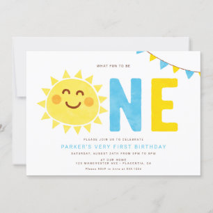 Minimal Little Sunshine First Birthday Boy Invitation