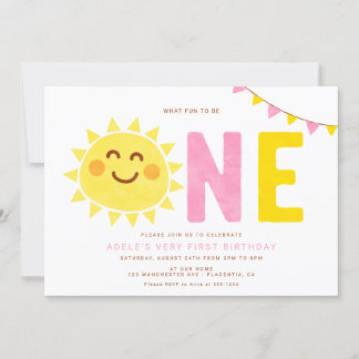 Minimal Little Sunshine First Birthday Girl Invitation