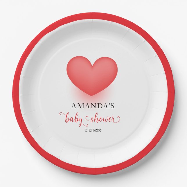 Minimal Little Sweetheart Valentine Baby Shower  Paper Plates (Front)