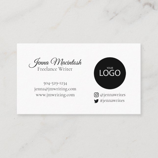 Minimal Logo Instagram Twitter Handle Black White Business Card (Front)