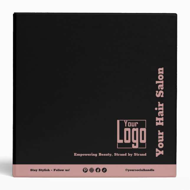 Minimal Logo Motto Burgundy White Hair Salon 3 Ring Binder (Front)