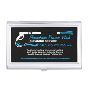 Minimal Logo Pressure Washing Power Black Cleaning Business Card Case