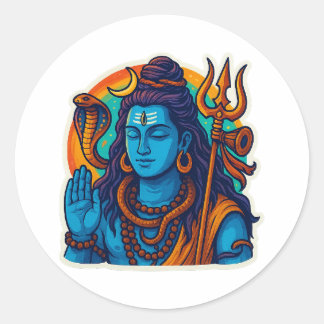 Minimal Lord Shiva Illustration – Trishul, Damru Classic Round Sticker
