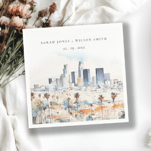 Minimal Los Angeles, California Watercolor Wedding Napkins