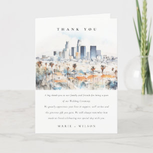 Minimal Los Angeles, California Watercolor Wedding Thank You Card