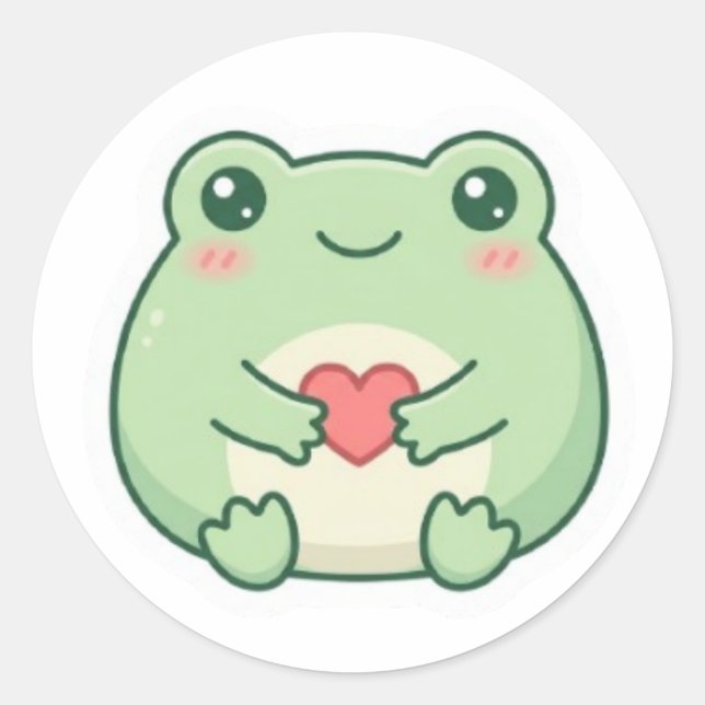Minimal Love Frog Sticker Cute Frog Holding Heart  (Front)