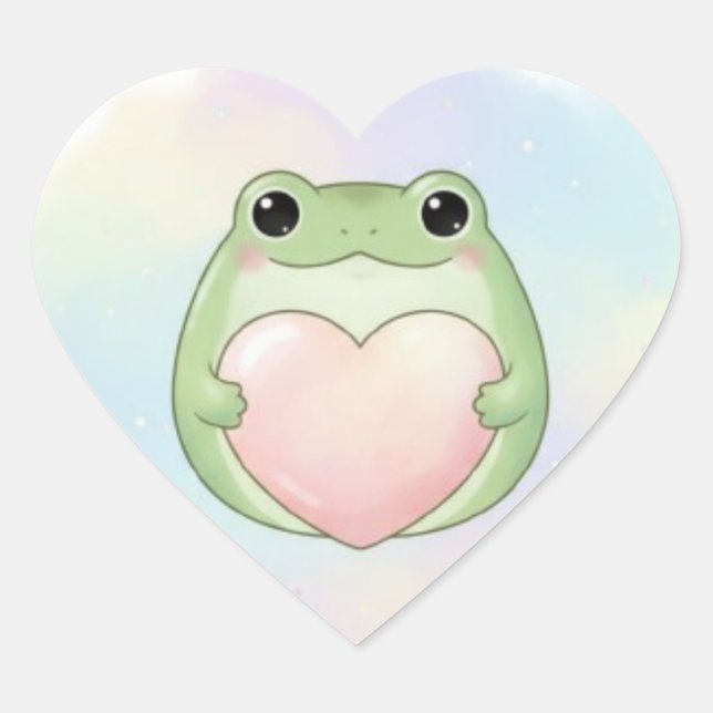 Minimal Love Frog Sticker Cute Frog Holding Heart  (Front)