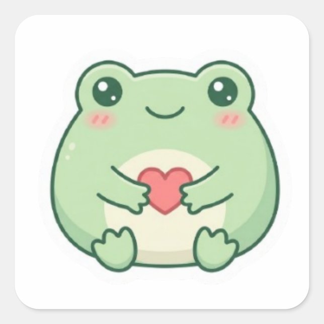Minimal Love Frog Sticker Cute Frog Holding Heart  (Front)