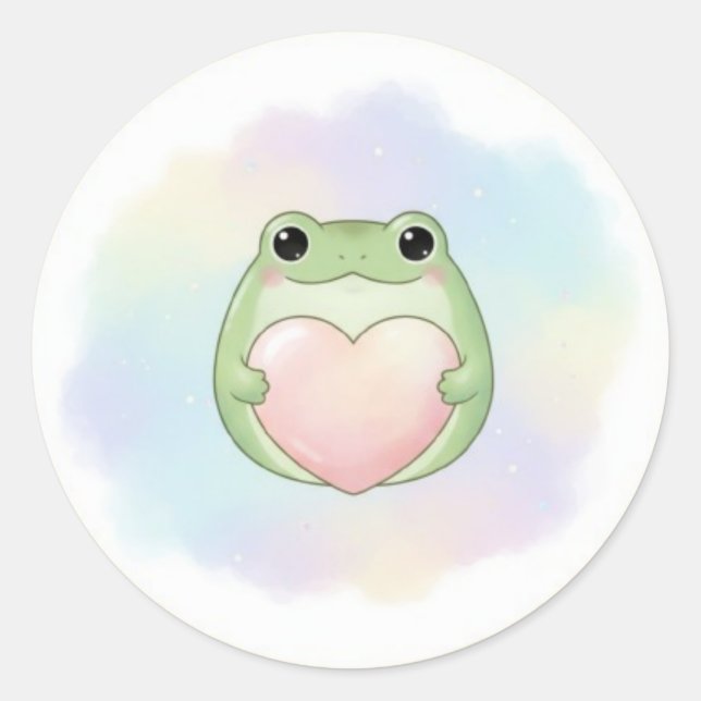 Minimal Love Frog Sticker Cute Frog Holding Heart  (Front)
