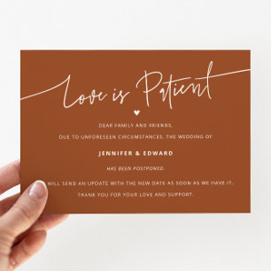 Minimal Love Is Patient Wedding Update Terracotta Invitation