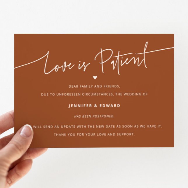 Minimal Love Is Patient Wedding Update Terracotta Invitation (Creator Uploaded)