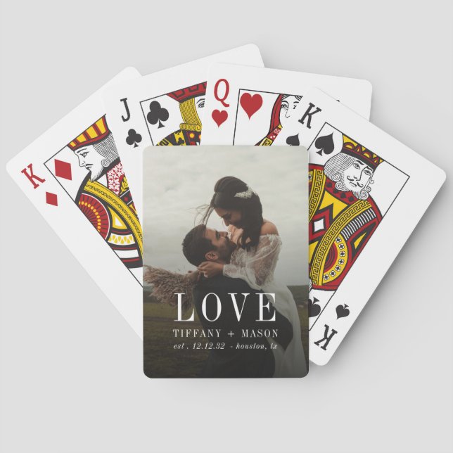 Minimal Love Wedding Photo Couples Template Poker Cards (Back)
