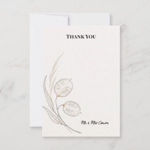 Minimal Lunaria Gold Line Wedding Thank You Card