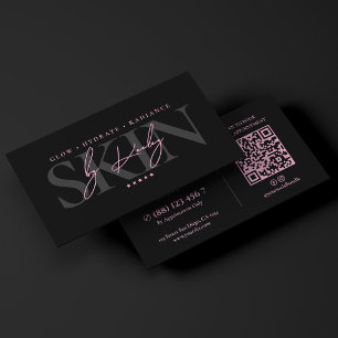 Minimal Luxury Aesthetic Pink Black Esthetician Business Card