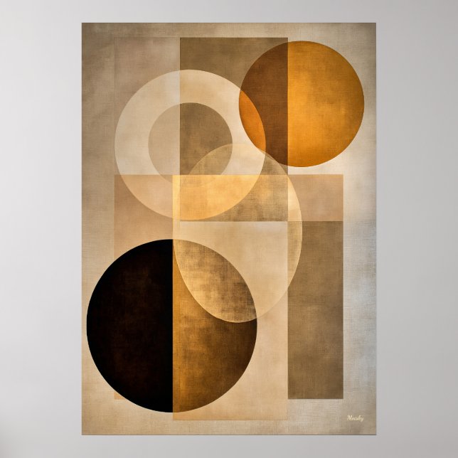 Minimal Luxury Art Deco Geometric Abstract Beige Poster (Front)